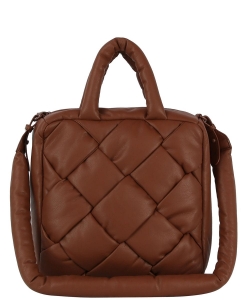 Fashion Woven Puffy Satchel Handbag JYE-0462 BROWN